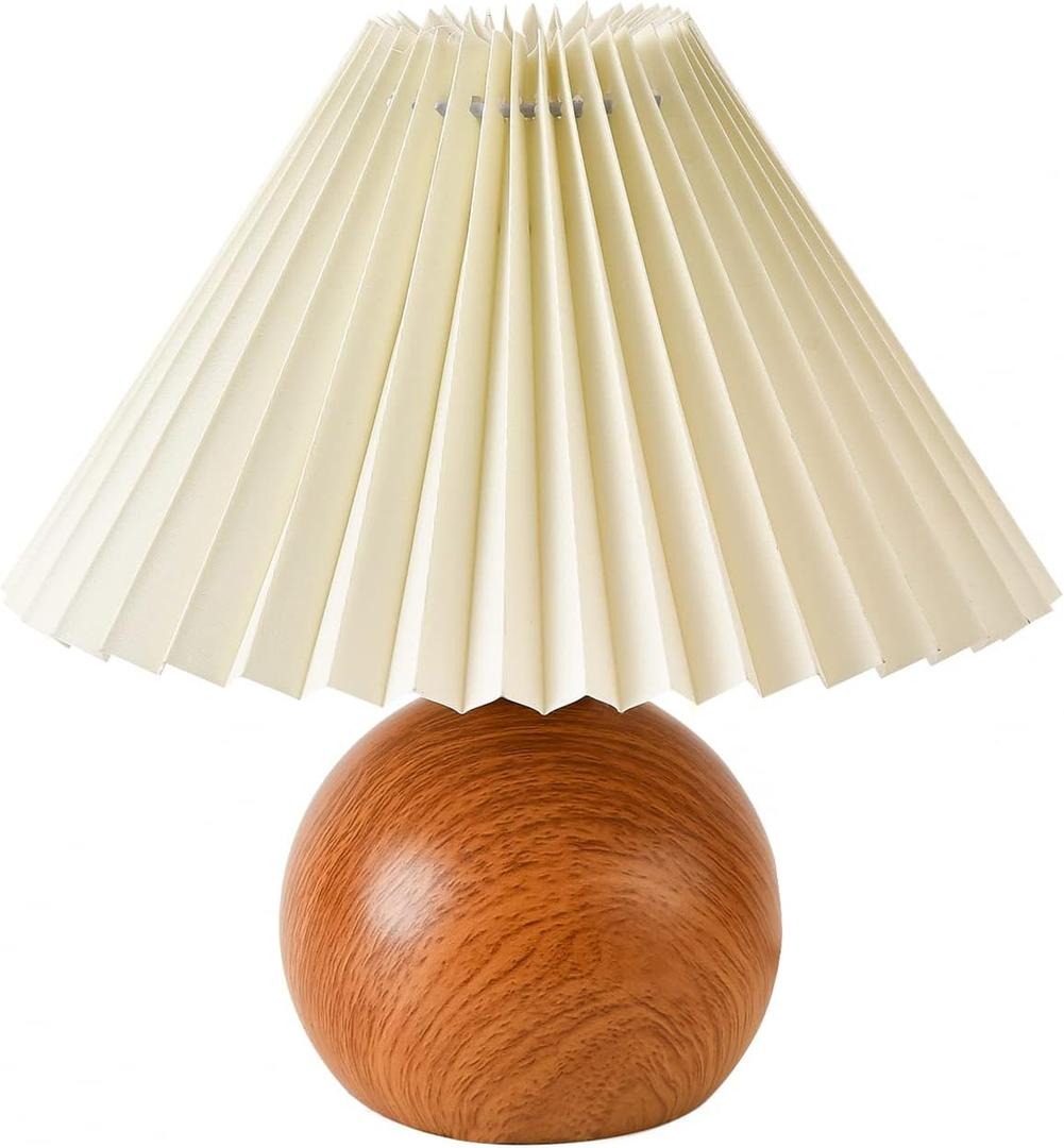 KUNJOULAM Cute Small Pleated Lamp, Modern Bedside Nightstand/Table Lamp with Beige Lampshade, Metal Base for Bedroom, Home Office, Living Room, Kids Dorm with E12 Bulb (Beige+Brown)