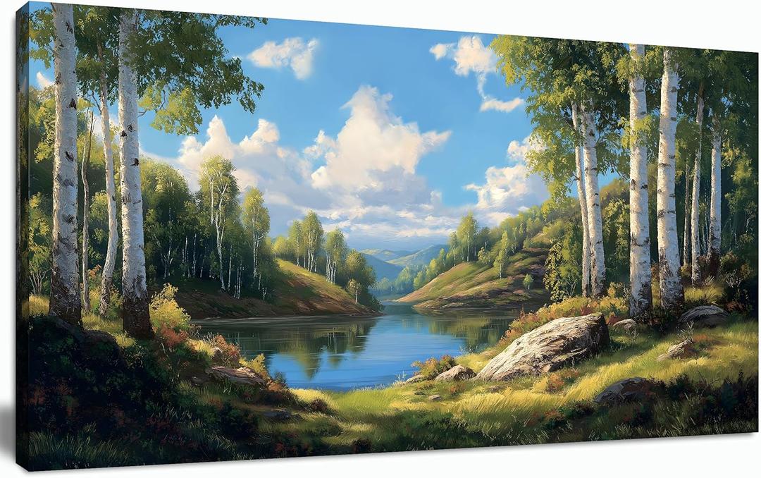 Tarfupth Large Green Forest Wall Art for Living Room Trees and Blue Lake Pictures Landscape Mountain Artwork for Bedroom Office Canvas Prints Ready to Hang 20"x40"