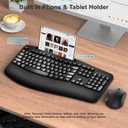 Wireless Keyboard and Mouse Combo, 2.4G Full Size Wave Keys Ergonomic Keyboard with Wrist Rest, Phone Holder, 3-Level DPI Wireless Silent Mouse with 6-Buttons, for Windows, Mac OS, Laptop, PC (Black)