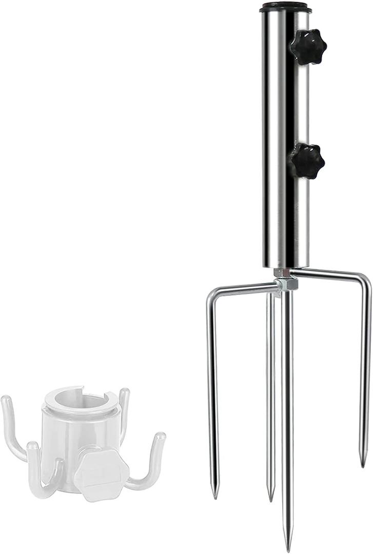 weallbuy Beach Umbrella Sand Anchor with 4 Legs, Removable & Adjustable Heavy Duty Metal Sun Holder, Outdoor Umbrella Stand Steel Anchor for Beach Grass Sand