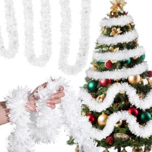 Shappy 393.7 ft 6 Roll Valentine's Day Tinsel Garland Glitter Shiny Tinsel Garland Metallic Foil Hanging Decor for Parade Float Tree Winter Birthday Party Supplies(White)