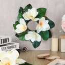 4 Pcs Artificial Magnolia Wreaths for Front Door Mini Floral Hanging Wreath for Pillar Porch Wall Window Farmhouse All Seasons Decoration