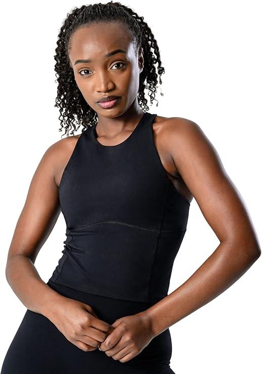 Kamo Fitness Ellyn Tank Top Crop Sports Bra for Women Soft Padded Built-in Bra Longline Yoga Running Workout, XL