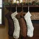Shyyween 4 Pack Cable Knit Christmas Stockings 18 Inch Farmhouse Large Rustic Neutral Knitted Stockings Ornaments Hanging Xmas Decorations for Family Holiday Party Decor(Elegant Style)