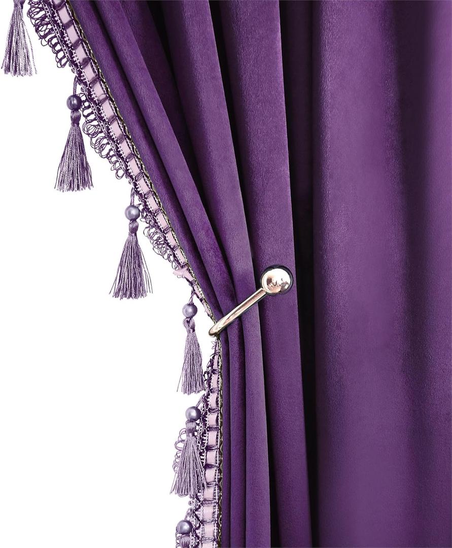 Fazhesici Purple Blackout Velvet Curtains 96 inches Long Windows Rod Pocket Drapes with Tassels Soundproof Thermal Curtains for Living Room 2 Panels Set 52" x 96"