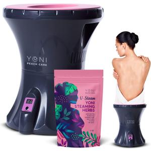Yoni Peach Care Electric Steaming Seat for Women with Steaming Herbs - Supports Healthy Ph Balance, Menstrual Support, Postpartum Care, Cleanse Vaginal Odor and Dryness - Feminine Care Product (Black)
