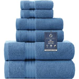 COZYART Denim Blue Bath Towel Set, Turkish Cotton Hotel Large Towel Bulk for Bathroom, Thick Bathroom Sets of 6 with 2 Bath Towels, 2 Hand Towels, 2 Washcloths, 650 GSM