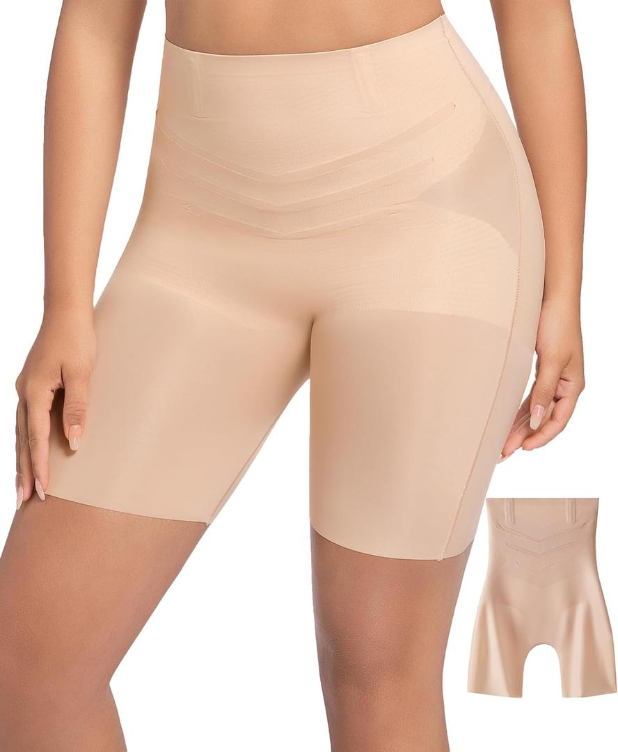 PRETTYWELL Shapewear Tummy Control Shorts for Women, Comfort High Waisted Body Shaper, Seamless no Rolling Thigh Slimmer (Beige, L)