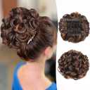 WIGER Messy Hair Bun Clip in Updo Hairpieces for Women Brown Curly Scrunchies Tousled Chignon Synthetic Short Ponytail Hair Extensions