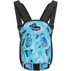 Pawaboo Pet Carrier Backpack, Adjustable Pet Front Cat Dog Carrier Backpack Travel Bag, Legs Out, Easy-Fit for Traveling Hiking Camping for Small Medium Dogs, Large Size, Blue Camouflage