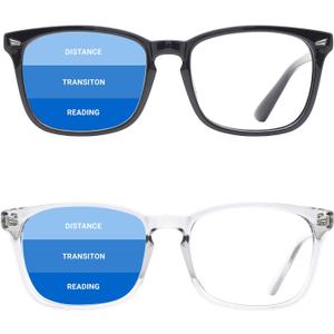 TIJN Progressive Multifocus Reading Glasses for Women Anti Blue Light Blocking Readers Vintage Square Nerd Eyeglasses (04-(2pack)black+transparent)