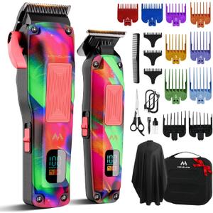 Mensure Professional Hair Clippers for Men, 7500RPM Metal Barber Clippers with Graffiti Design, Zero-Gapped Adjustable Blade, Cordless Clippers Kit with Color Guide Combs & Storage Bag