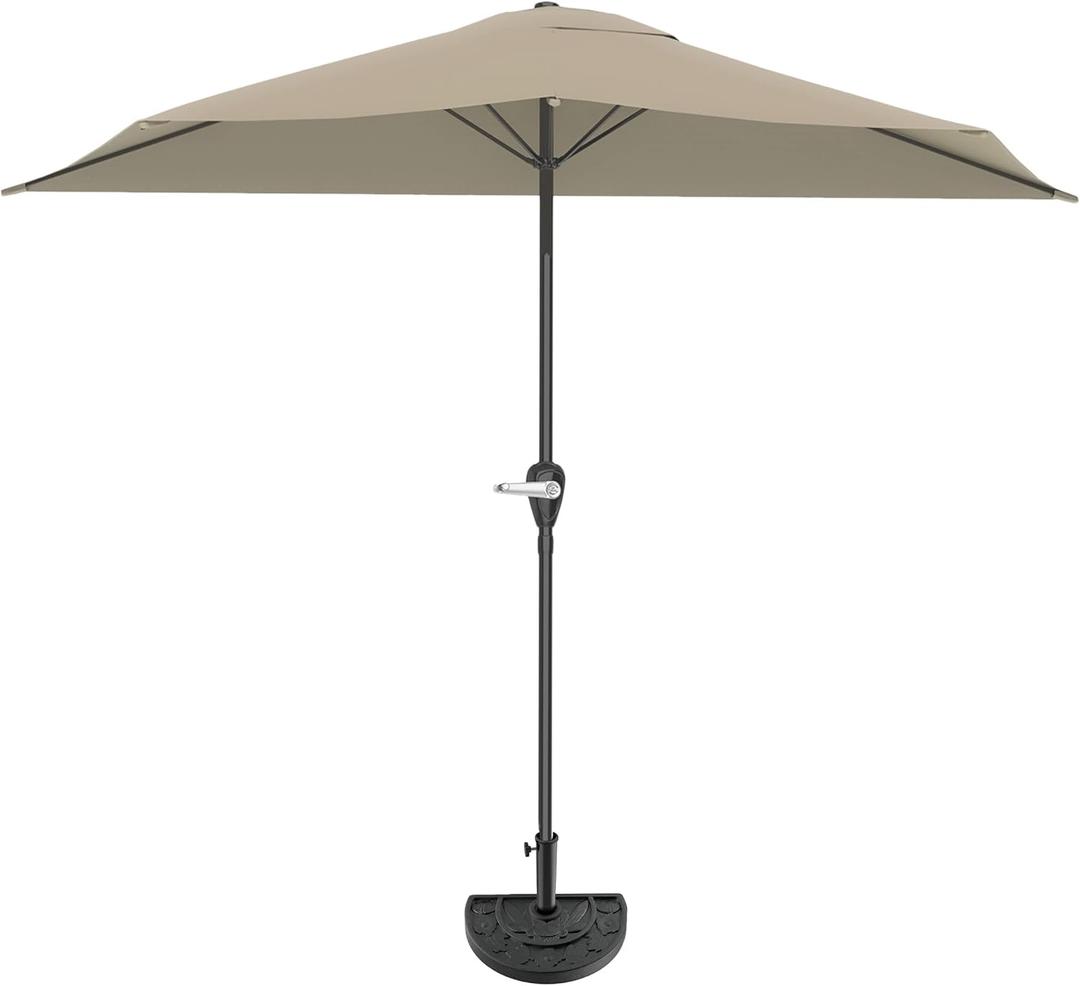 Pure Garden Half Umbrella - 9 ft Patio Umbrella with Easy Crank - Outdoor Patio Shade - Small Canopy for Balcony, Table or Deck (Red) (Sand)