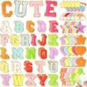 Chenille Letter Patches Self-Adhesive for Clothing: KINGSOW Preppy 129PCS Varsity Sew On Stickers - Cute Rainbow Lightning Sequin Star Patch for DIY Crafts Trucker Hats Makeup Bags