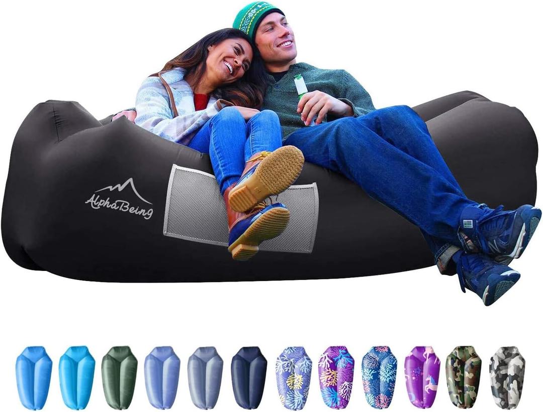 AlphaBeing Inflatable Lounger Beach Chair Accessories, Air Sofa Hammock Inflatable Couch for Camping Backyard Lakeside with Compression Sacks, Ideal Outdoor Gifts for Adults (BLACK)