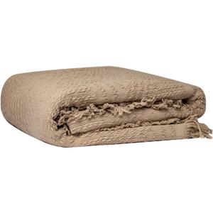 100% Cotton Throw Blanket in Light Brown Jacqard Weave Fabric with Fringe Soft All Season Cover for Bed Couch and Living Room Sofa, Chair 50x60 Inches