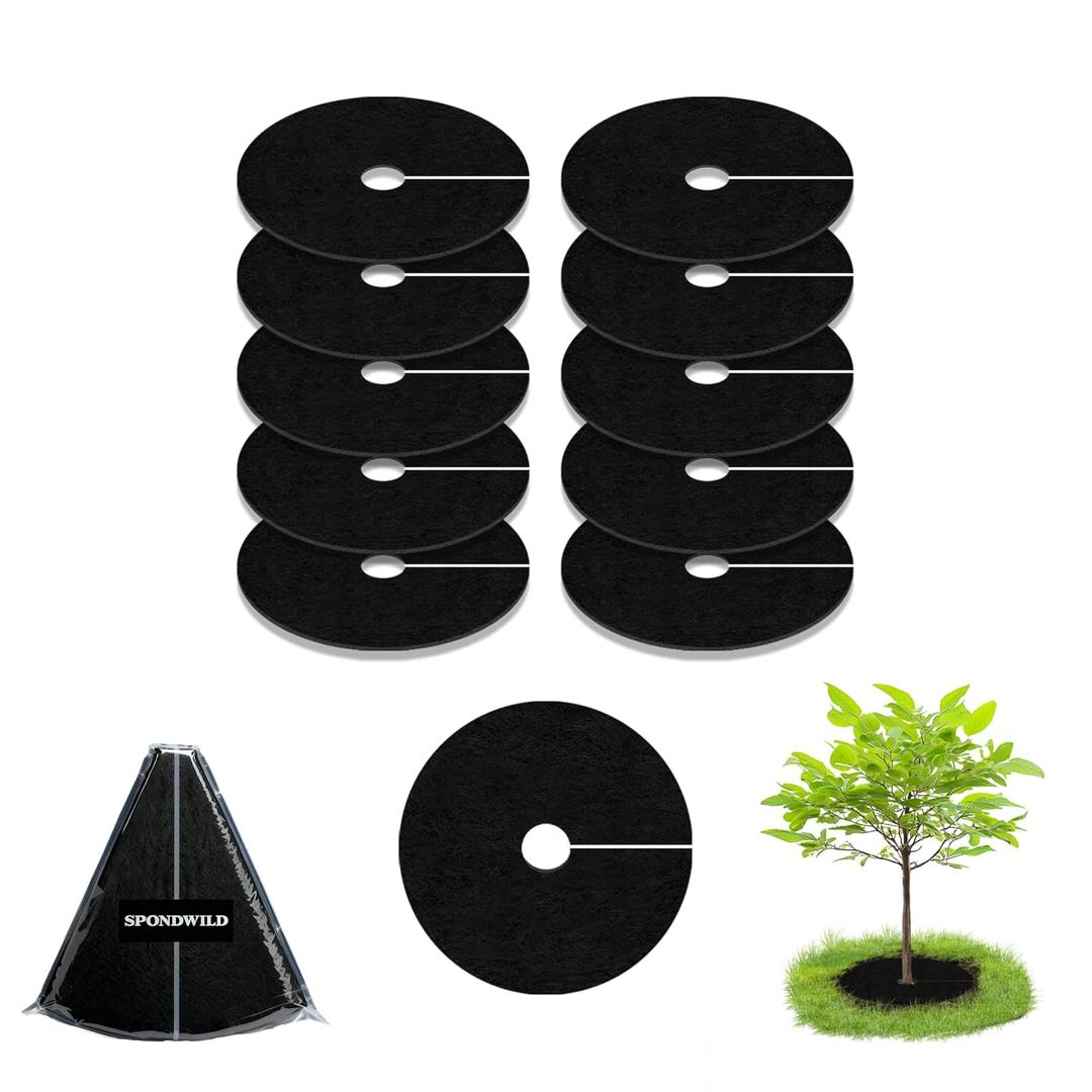 16" 10 Pack Non-Woven Tree Mulch Ring,Reusable Tree Ring Mulch Mat,Degradable Weed Control Fabric Mat for Landscaping Weed Control Root Protection,Tree Barrier Ring