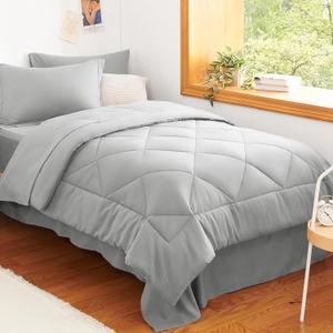CozyLux Twin Comforter Set with Sheets Light Grey - 5 Pieces Bed in a Bag Twin, All Season Bed Set for Girls and Boys, Bedding Set with Down Alternative Comforter, Sheets, Pillowcase & Sham