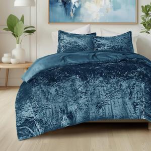 Comfort Spaces Juliette Luxe Comforter Set Velvet Lush with Soft Brushed Microfiber Reverse, All Season Cozy Velvet Bedding Sets, Fluffy Comforter Bed Set, Matching Sham, Teal Twin/Twin XL 2 Piece