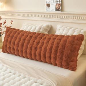 LIFEREVO Fluffy Faux Rabbit Fur Body Pillow Cover, Cozy Bubble Shaggy Plush Bed Body Pillowcase with Zipper Closure, Long 20"x54" Fuzzy Furry Pillow Case for Bedroom Home Decoration, Burnt Orange