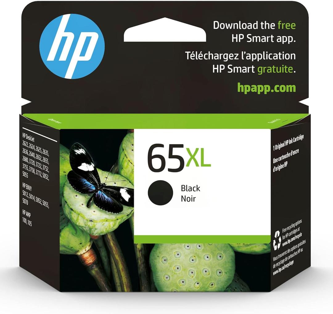 HP 65XL Black High-Yield Ink Cartridge | Works with AMP 100, DeskJet 2600, 3700; Envy 5000 | Eligible for Instant Ink | N9K04AN