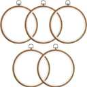 PATIKIL 5 Pieces 8 Inch Embroidery Hoops Frame Round Imitated Wood Circle Cross Stitch Hoop Ring for Embroidery Art Craft Handy Sewing Decoration