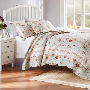 Greenland Home Antique Rose 100% Cotton Heirloom-Quality Quilt Set, 5-Piece Full/Queen, Blue