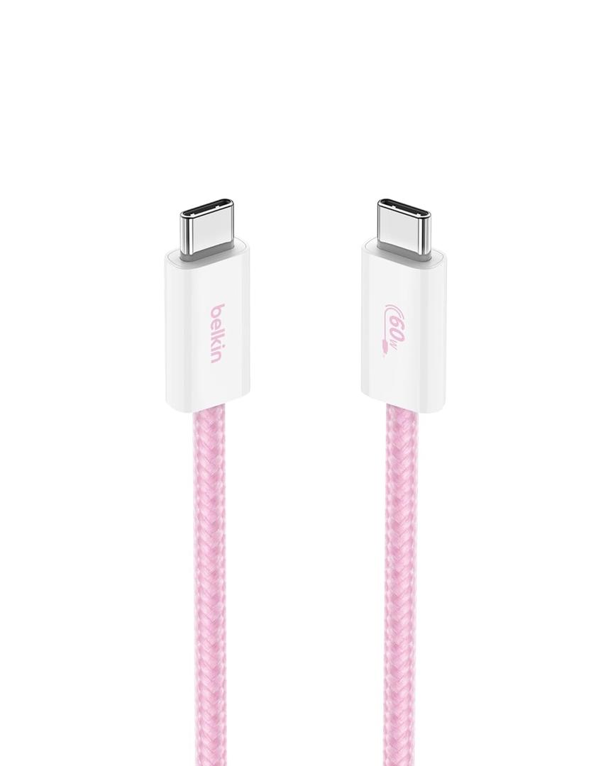 Belkin USB C to USB C Cable, 3.3ft, 60W - Type C Charger, iPhone Charger Cord, Soft, Braided, Flexible for iPhone 16, Galaxy S25, Pixel 9, Airpods, iPad Pro, Tablet & More, Travel Essentials - Pink