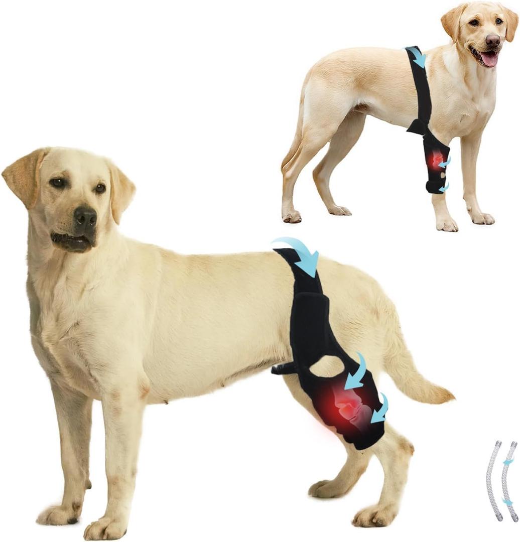 KitchMingle Dog Rear Leg Knee Brace with Side Stabilizers  ACL Support, Arthritis & Knee Dislocation Relief, Extra Stability, Warm Joints & Pain Reduction  Fits ≥7.5 Inches(L)