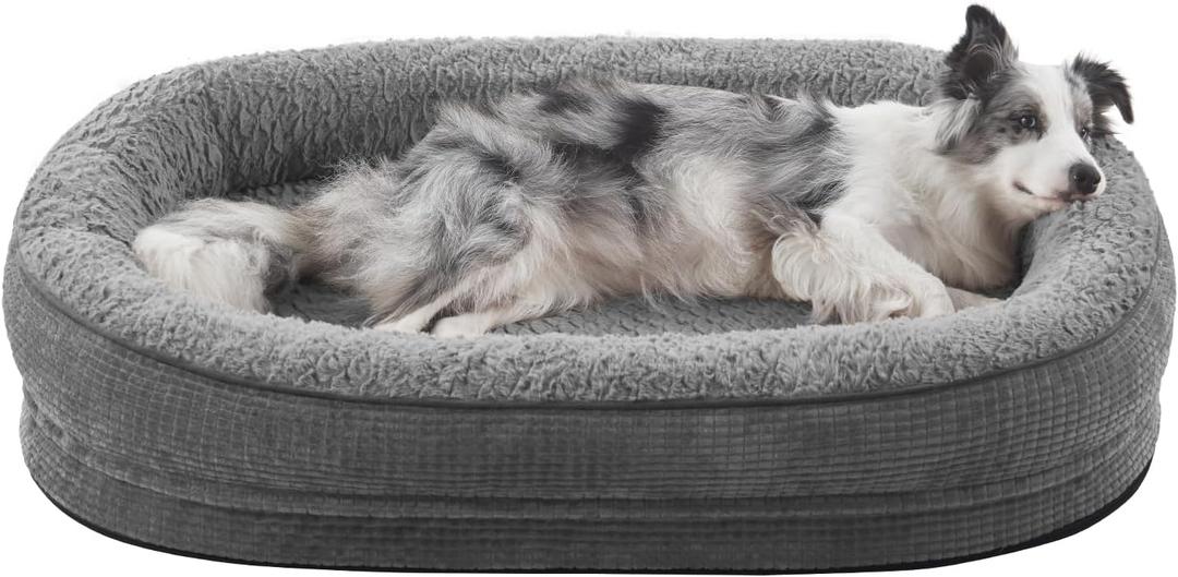 JOEJOY Orthopedic Dog Bed for Large Dogs, Egg-Crate Memory Foam Pet Bed with Bolster Sides, Waterproof Lining, Removable Washable Cover & Non-Slip Bottom, Grey 48"l X 35"w X 7.5"th