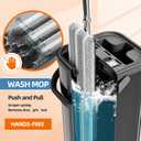 Flat Mop and Bucket for Home with Extra Refills, Stainless Steel Mop and Bucket with Wringer, Hands-Free Mop, Wet and Dry Use Mop with Long Handle (Black)