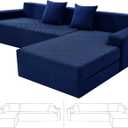 ZNSAYOTX Sectional Couch Covers, Stretch Jacquard Slipcovers with Elastic Bottom for L-Shape Sectional Sofa, 2 Pcs Pet Friendly Modular Sofa Protector (3 Seat Couch + 2 Seat Chaise, Navy Blue)