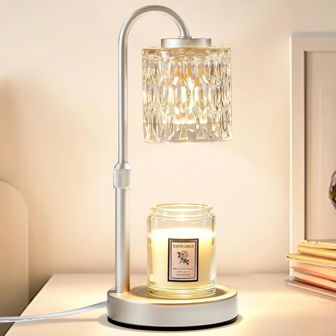 CASTLELIFE Dimmable Candle Warmer Lamp with Timer, Height Adjustable Candle Warmer for Jar Candles, Electric Wax Melt Warmer for Home Decor House Warming Gifts, Birthday Gifts for Women, Silver-Glass