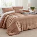 Bedsure King Comforter Set - 4 Pieces Pinch Pleat Bed Set, Taupe Boho Bedding for All Season, 1 Soft Comforter, 2 Pillowcases, 1 Decorative Pillow (19 - Taupe)