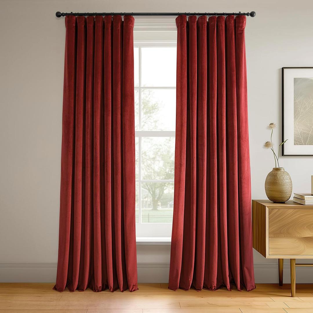 HPD Half Price Drapes Signature Blackout Velvet Curtains 96 Inch Long (1 Panel) 4-Pass Hotel Blackout Lined Window Curtains Thermal Blackout Curtains for Bedroom, Living Room, 50W x 96L, Crimson Rust