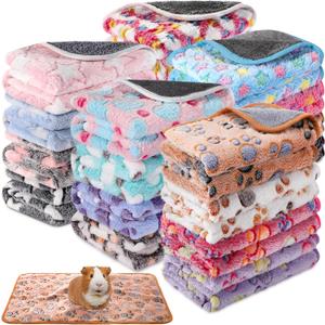 Newwiee 20 Pcs Waterproof Small Pet Fleece Blanket Bulk Washable Small Animal Cage Bedding Guinea Pig Puppy Dog Cat Pee Pad Liner Accessories(Assorted,12 x 12 Inch)