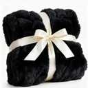 Fluffy Throw Bubble Blanket Twin Size - Faux Fur Throw for Couch or Bed - Plush Soft Extra Thick Faux Fur Rabbit Blanket - Comfy, Warm & Breathable - Luxury Minky Tie Dye Bedding - 60" x 80", Black