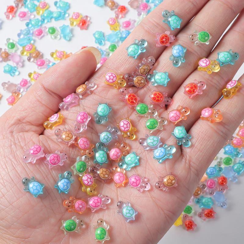 200pcs Mini Resin Turtles Luminous Mini Turtle Figurines Glow in The Dark Miniatures Resin Turtles Cute for Nail Art DIY Projects for Fairy Garden Ocean Party Favor Landscaping Decoration