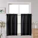 Chyhomenyc 2 Panels Small Cafe Curtains 24 Inch Length, Faux Linen Textured Half Window Curtains for Kitchen Bathroom Farmhouse Country, Light Filtering Black Short Curtains, Each 30x24 Inch