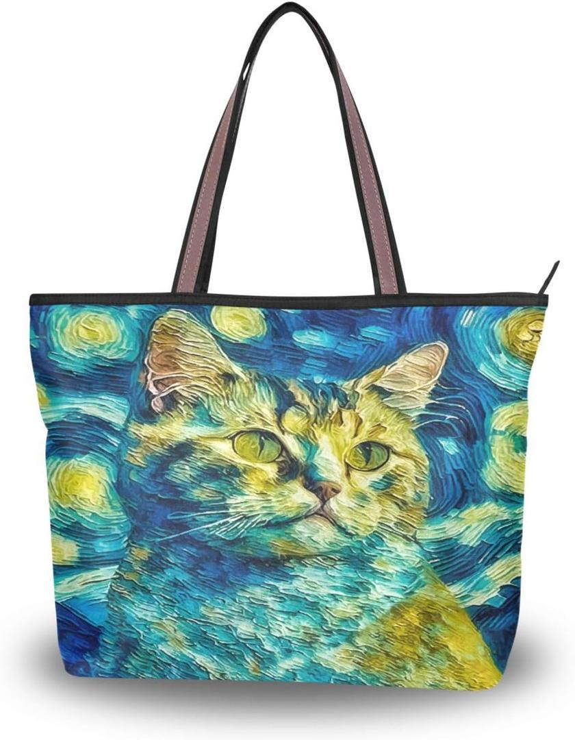 Tote Bag for Women with Zipper,Polyester Tote Purse Holiday Tote Bag Work Handbag Women Gift (Medium, Cat 15)