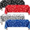 Reginary 4 Pack Western Party Tablecloth Paisley Bandana Table Cover Plastic Rectangle Tablecloth for Western Cowboy Themed Party Decorations, 54 x 108 Inch, White, Black, Red, Blue
