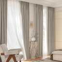 Natural 40x90 2 Panels 100% Full Blackout Curtains for Bedroom Faux Linen Back Tab Curtains, 6cm High Temperature Pleated Drapes, Thermal Insulated & Energy Efficient, Flame Retardant