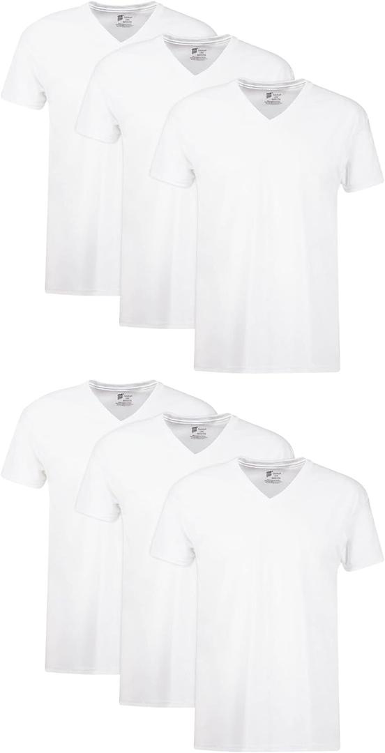 Hanes Mens Cotton, Moisture-wicking V-neck Tee Undershirts, Multiple Packs And Colors (Large, White - 6 Pack)