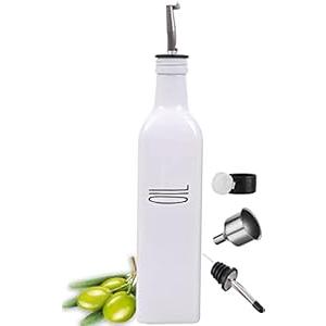 VICUKIE Olive Oil Dispenser Set For Kitchen, 17oz Glass Olive Oil Dispenser Bottle With Pour Spout, Farmhouse Olive Oil Dispenser Bottle For Kitchen, White Farmhouse Kitchen Decor (1 white)