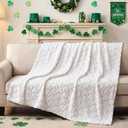 Moukeren St. Patrick's Day Shamrock Throw Blanket 50"x60" - Cozy 3D Jacquard Design, Soft Warm White Irish Blanket for Bed, Sofa, Living Room, Home Decor