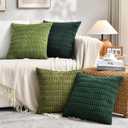 Fancy Homi Set of 4 Green Boho Decorative Throw Pillow Covers 18x18 Inch for Couch Bed Sofa, Aesthetic Modern Bohemian Room Decor, Soft Fuzzy Fluffy Cozy Corduroy Cushion Case 45x45cm
