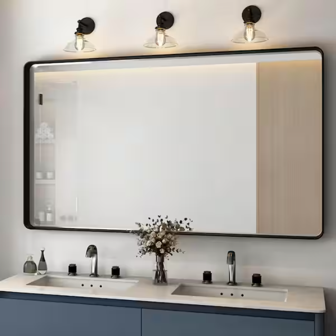 TOOLKISS 48 in. W x 28 in. H Rectangular Aluminum Framed Wall Bathroom Vanity Mirror in Black