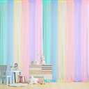 Tatuo Pastel Rainbow Backdrop Curtains Sheer Curtain Tulle Panels for Kid Baby Shower Unicorn Birthday Party Window Classroom Decorations 6 Panels(708 inch/59 ft in Total Width,Bright Color)