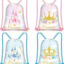 Censen 24 Pcs Drawstring Bags Set Bulk 12 x 10 Inch Princess Prince Party Favor Bags Crown Castle Floral Favor Gift Bag for Kids Gift Party Supplies (castle and Crown Style)