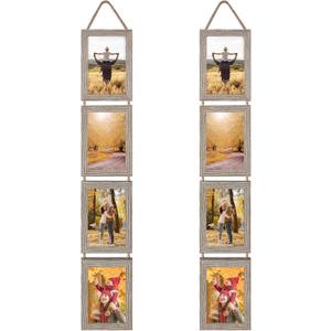 Lavezee 4x6 Hanging Collage Picture Frames Set of 2, 8 Opening Vertical Frame Made to Display 4 by 6 Inch Photo for Wall Decor, Rustic